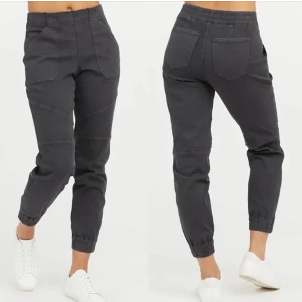 SPANX Stretch Twill Cargo Jogger Pants in Charcoal High Waisted Women's Size S